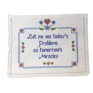 Finished Ready to Frame Cross Stitch Handmade Hand Stitched Problems Miracles